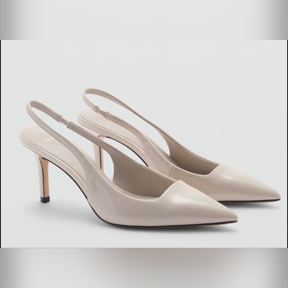 Mango Ivory Off-White Ice Grey Patent Effect Slingback Kitten Heels Size 6